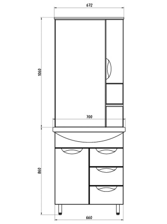 Зеркальный шкаф (67х106)   ASB-Mebel  Мессина 70 9887