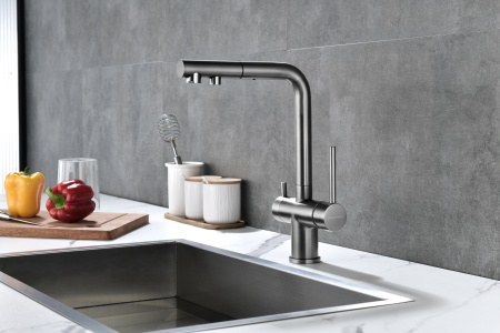 Смеситель для кухни с подключением к фильтру  Paulmark Serpentine Se213222-GM