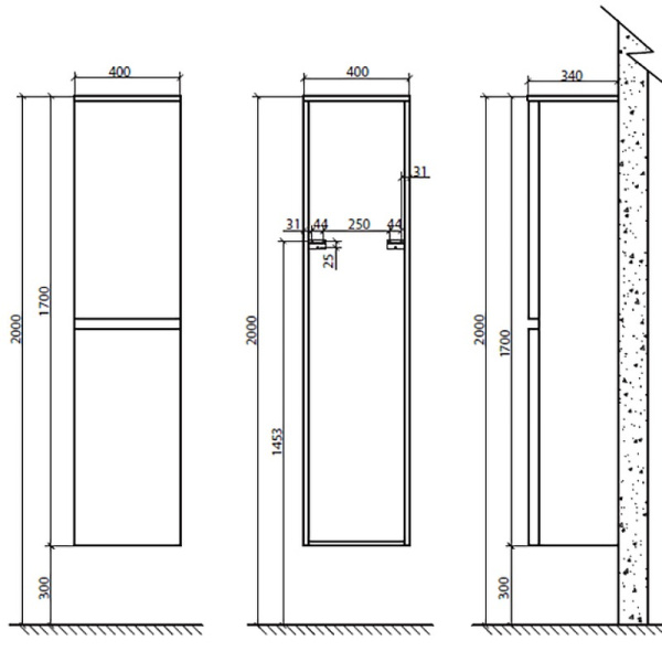 Пенал BelBagno Energia-N 40 L ENERGIA-N-1700-2A-SC-BL-L
