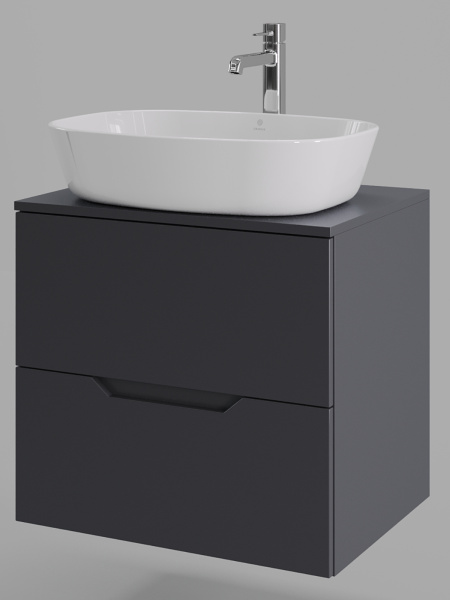 Тумба с раковиной подвесная 60 см, Orange Line Li-60TugMDF+B08-500W графит/белый