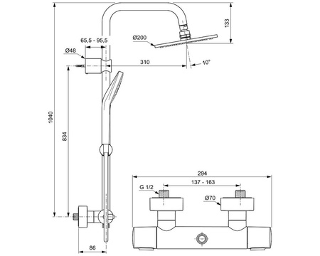 Душевая система с термостатом Ideal Standard Ideal Rain Soft Evo A6983AA