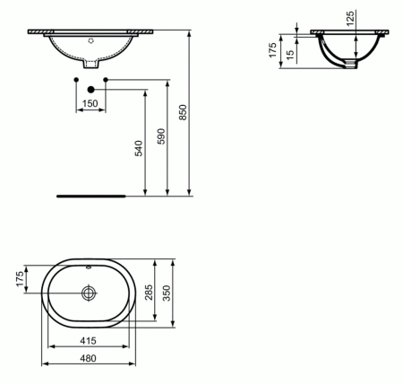 Раковина встраиваемая снизу Ideal Standard Connect (48x35) E504601