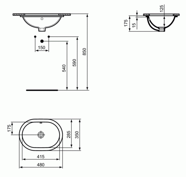 Раковина встраиваемая снизу Ideal Standard Connect (48x35) E504601 Раковина встраиваемая снизу Ideal Standard Connect (48x35) E504601