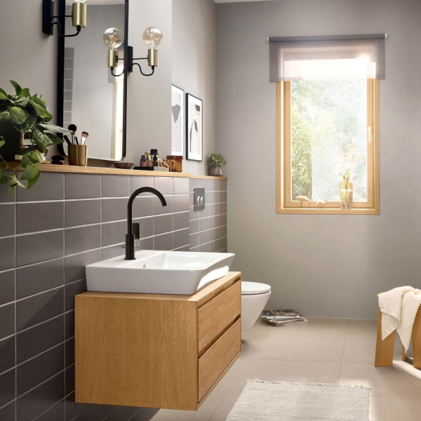 Смеситель для раковины с донным клапаном Hansgrohe Rebris E 72576670 черный матовый