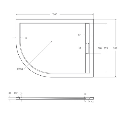 Поддон из искусственного мрамора (120х90) CEZARES TRAY-AS-RH-120/90-550-30-W-R