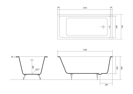 Чугунная ванна Aquatek Альфа (170x75) AQ8970F-00