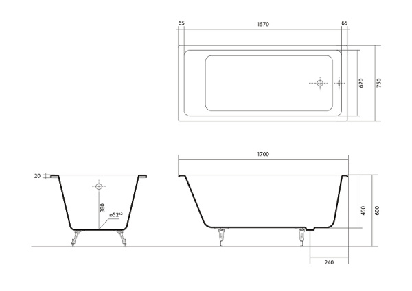 Чугунная ванна Aquatek Альфа (170x75) AQ8970F-00