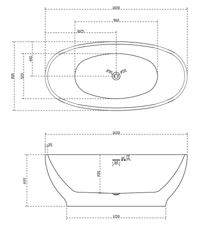 Акриловая ванна (165х80) ABBER AB9207 без гидромассажа, белый