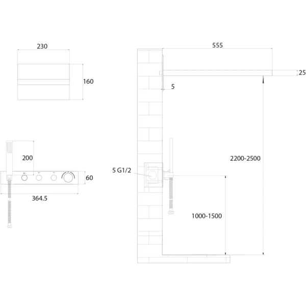 Душевой комплект ABBER Rund AF8752SP скрытого монтажа без излива, термостат, сатин