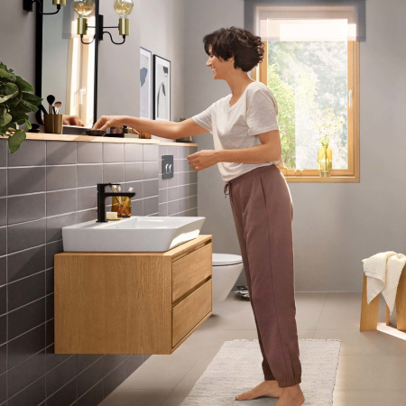 Смеситель для раковины с донным клапаном CoolStart Hansgrohe Rebris E 72559670 черный матовый