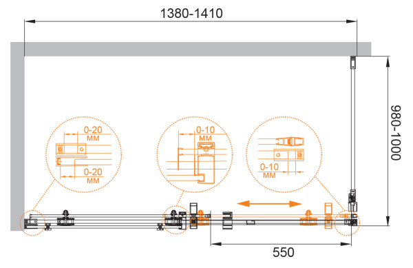 Душевой уголок (140х100) CEZARES STYLUS-M STYLUS-O-M-AH-1-140/100-C-Cr