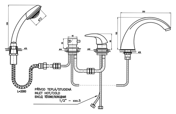Смеситель на борт ванны Rav Slezak Dunaj D469.5SZ