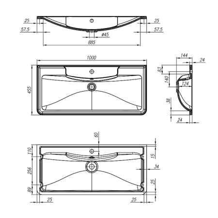 Раковина (100х45) BelBagno  BB1000/455-LV-ART-ALR-NERO