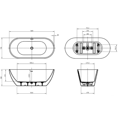 Акриловая ванна (160х73) BelBagno Uno BB701-1600-730-K
