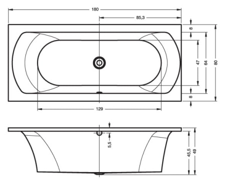 Акриловая ванна с тонким бортом Riho Linares R (180x80) B142001005 без гидромассажа