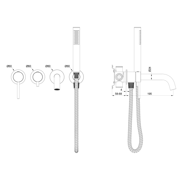 Смеситель для ванны скрытого монтажа с внутренней частью Y OL-889017-BG, золото матовое