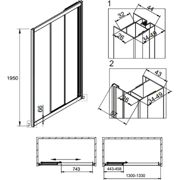 Душевая дверь Veconi Vianno VN-31, (130х195) VN31-130-01-C5