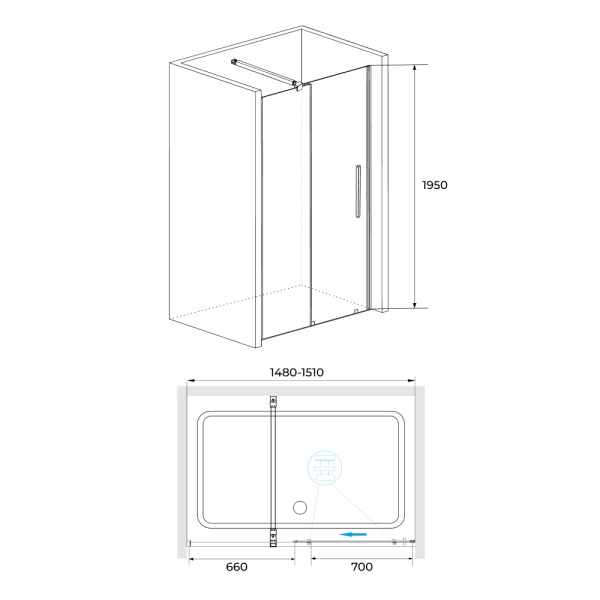 Душевая дверь 150 см RGW Tornado TO-18 B 41071815-14 прозрачное