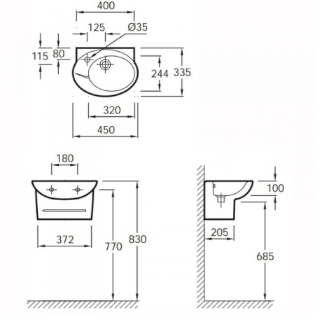 Раковина подвесная Jacob Delafon Presquile (45х33 cм) E1337-00