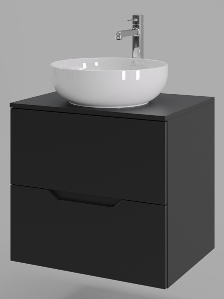 Тумба с раковиной подвесная 60 см, Orange Line Li-60TubMDF+B07-420W черный/белый