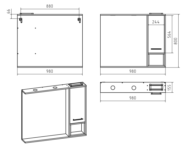 Зеркало-шкаф (98х80) Misty Фетта 100 правый П-Фет04100-011П