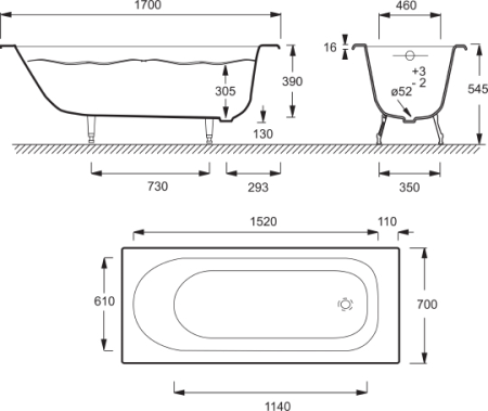 Чугунная ванна (170x70) Jacob Delafon Soissons  E2921-F-00