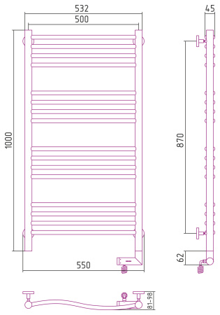 Полотенцесушитель электрический (100х50) Cунержа Флюид 2.0 правый  12-5221-1050