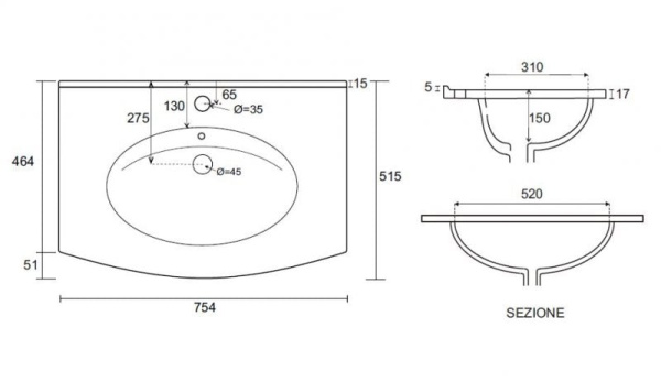 Раковина Cezares Comfort 50132