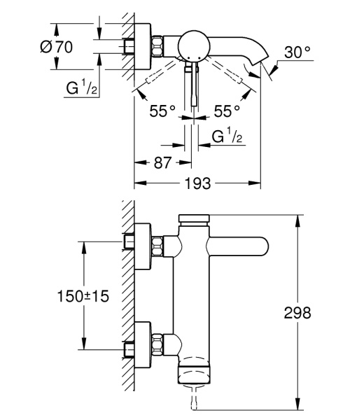Смеситель для ванны однорычажный Grohe Essence 25250 DL1 (25250DL1) тёплый закат матовый