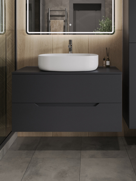 Тумба с раковиной подвесная 100 см, Orange Line Li-100TugMDF+B08-600W графит/белый