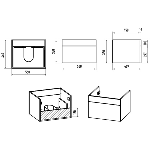 Тумба с раковиной под стиральную машину 60 Brevita Enfida УТ000016096