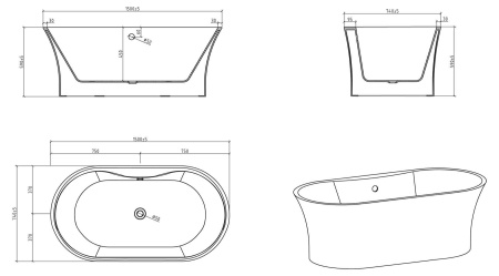 Акриловая ванна (150x80) BelBagno BB201-1500-800
