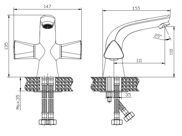 Смеситель для раковины RUSH Andros AN2435-11