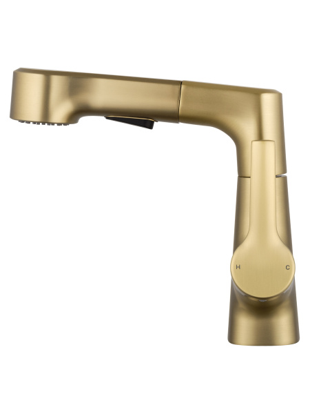 Смеситель для раковины с выдвижным изливом WONZON & WOGHAND, брашированное золото WW-121B108-BG