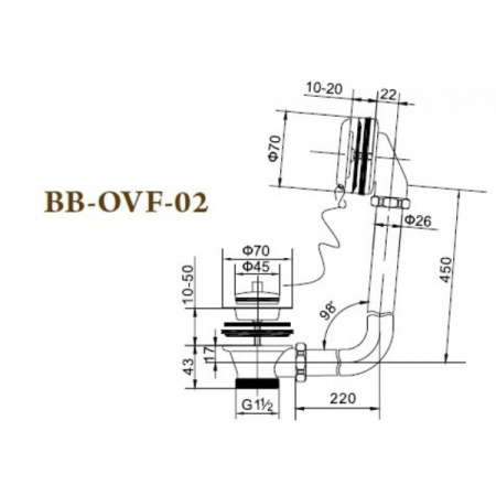 Слив-перелив для ванны BelBagno BB-OVF-02-ORO, золото
