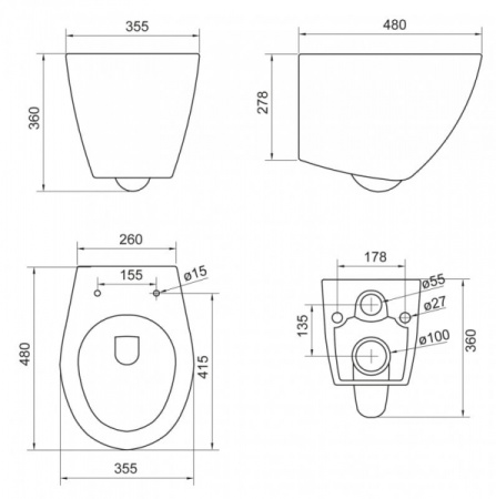 Унитаз подвесной безободковый BelBagno Alba BB125CH