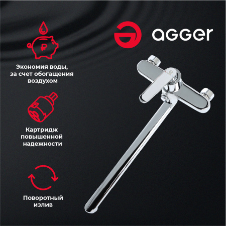 Смеситель для ванны однорычажный универсальный излив Agger Beauty A2621100 хром