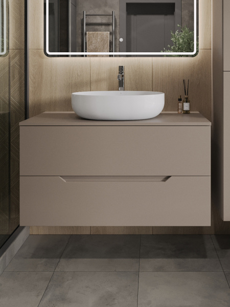 Тумба с раковиной подвесная 100 см, Orange Line Li-100TuLMDF+B05-520W латте/белый