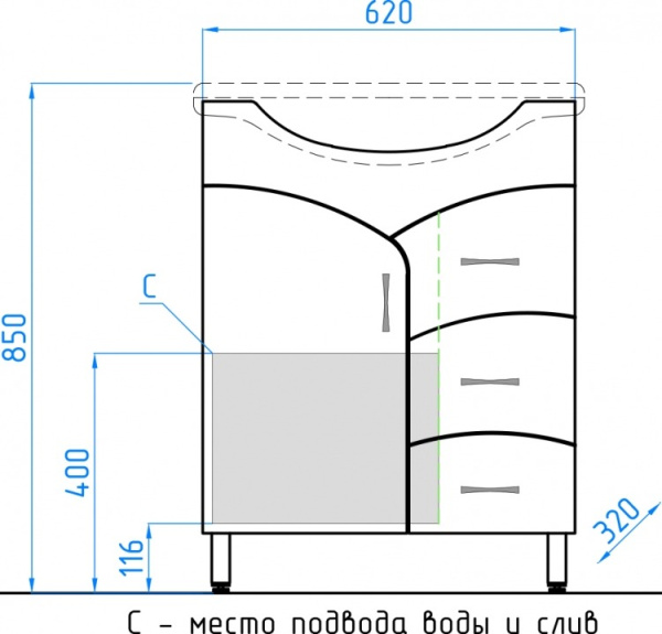 Тумба под раковину напольная Style Line Эко Стандарт 65 ЛС-00000104 белый