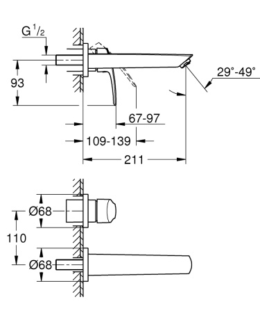 Смеситель для раковины на два отверстие Grohe Eurosmart New 293382 433 (293382433) черный матовый
