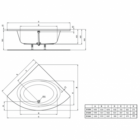 Ванна акриловая (120х120) Ideal Standard CONNECT AIR E124801