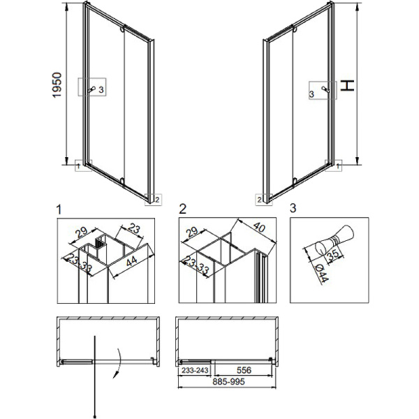 Душевая дверь Veconi Vianno VN-32, (90x195) VN32-90-01-C5