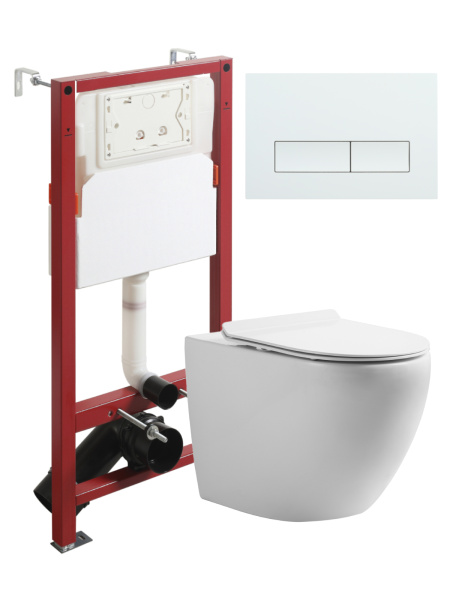 Комплект унитаза с инсталляцией безободковый Orange CI07-100W+APB288 кнопка смыва белый