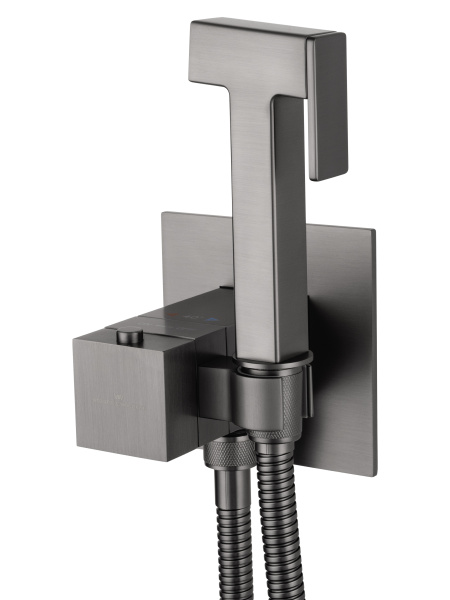 Смеситель с гигиеническим душем и термостатом встраиваемый WONZON & WOGHAND, темный графит WW-88829910-BGM