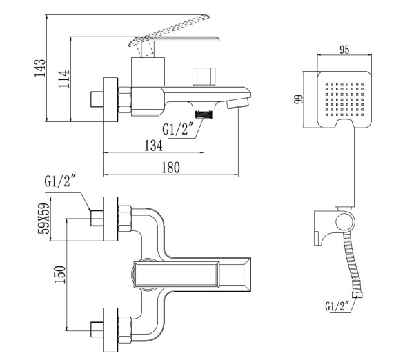 Смеситель для ванны Savol S-600103T