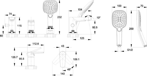 Смеситель на борт ванны Cersanit Moduo 64100