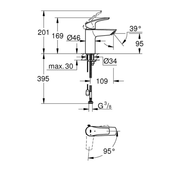 Смеситель для раковины с цепочкой Grohe Eurosmart CoolStart 23372 003 (23372003) хром