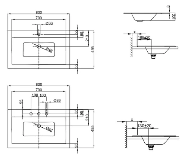 Раковина встраиваемая сверху (80х49,5) Bette Loft A230-000