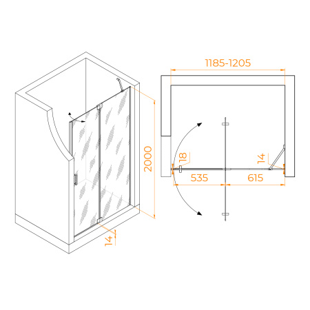 Душевая дверь 120 см RGW Hotel HO-014-B 350601412-14 прозрачное