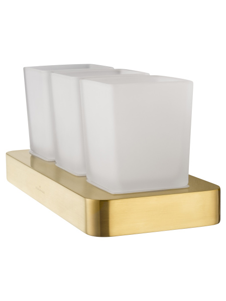 Три стакана для зубных щеток с держателем WONZON & WOGHAND LOTTE, брашированное золото WW-8338-BG